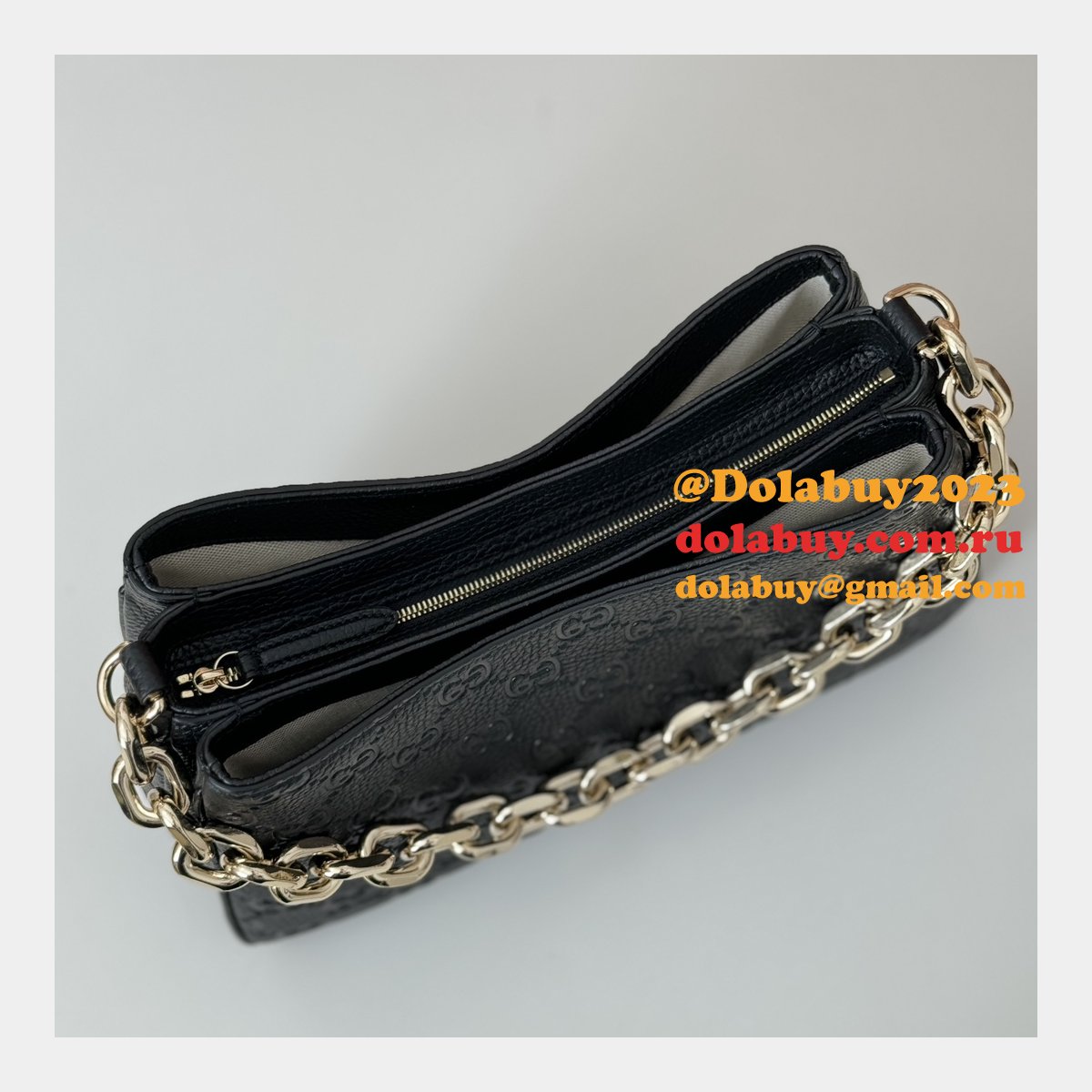 Gucci Designer Copy GG Emblem Small Shoulder Chain 815263 Black Bag
