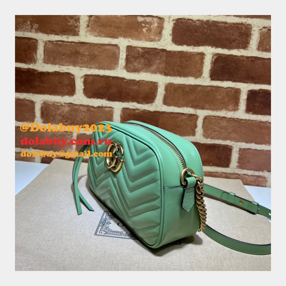 Designer Gucci Leather GG Marmont Top 447632 Matelassé Shoulder Bag