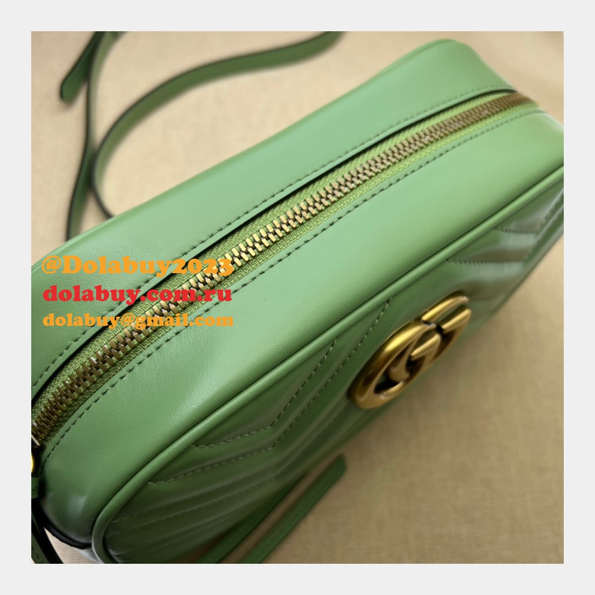 Designer Gucci Leather GG Marmont Top 447632 Matelassé Shoulder Bag