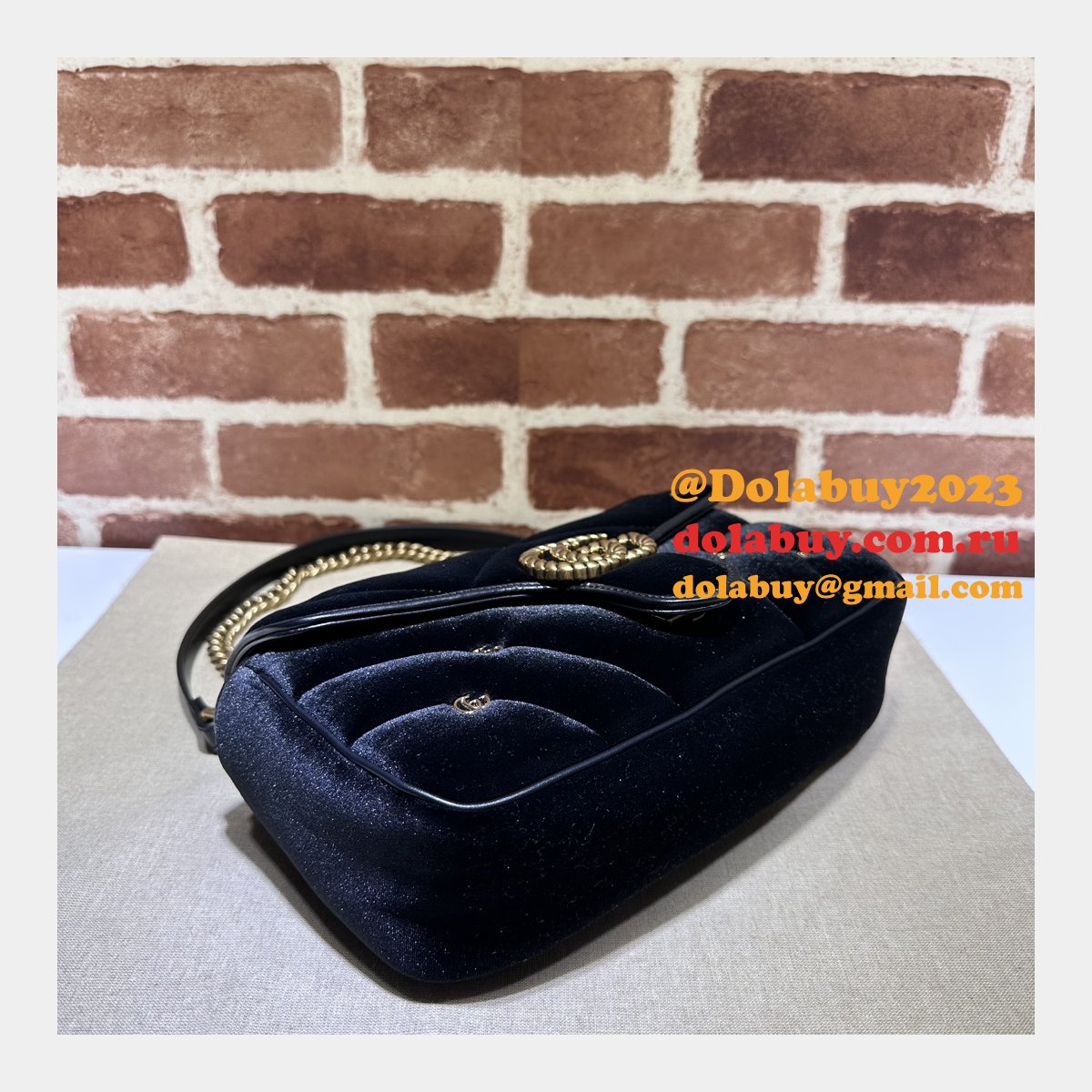 Black Velvet 443497 Gucci GG Marmont Matelassé Shilder Replica Bag