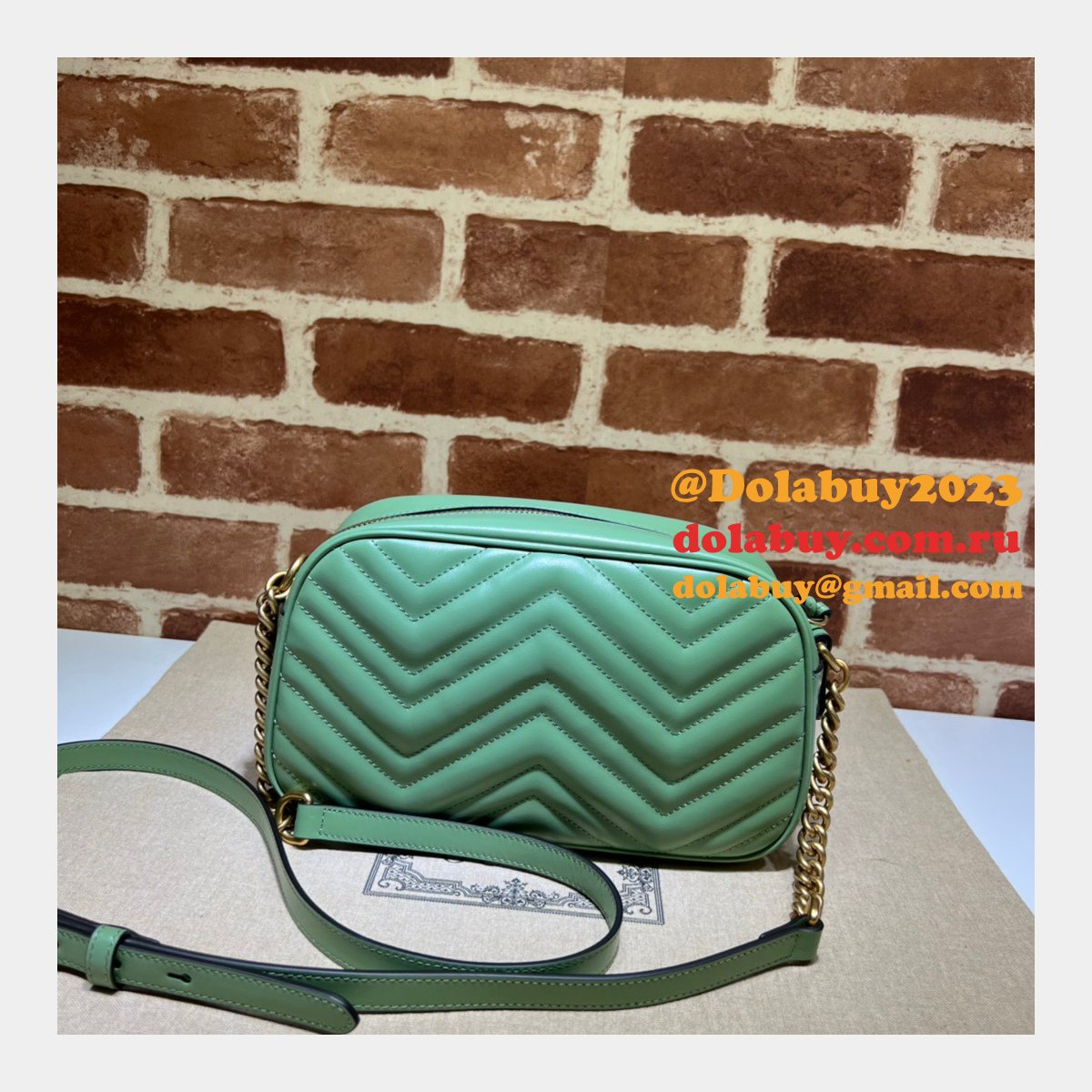 Designer Gucci Leather GG Marmont Top 447632 Matelassé Shoulder Bag