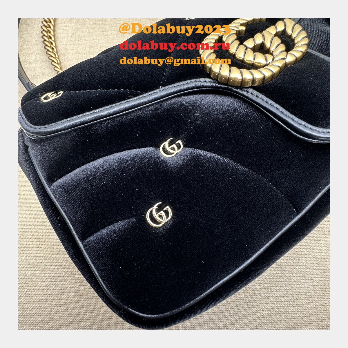 Black Velvet 443497 Gucci GG Marmont Matelassé Shilder Replica Bag