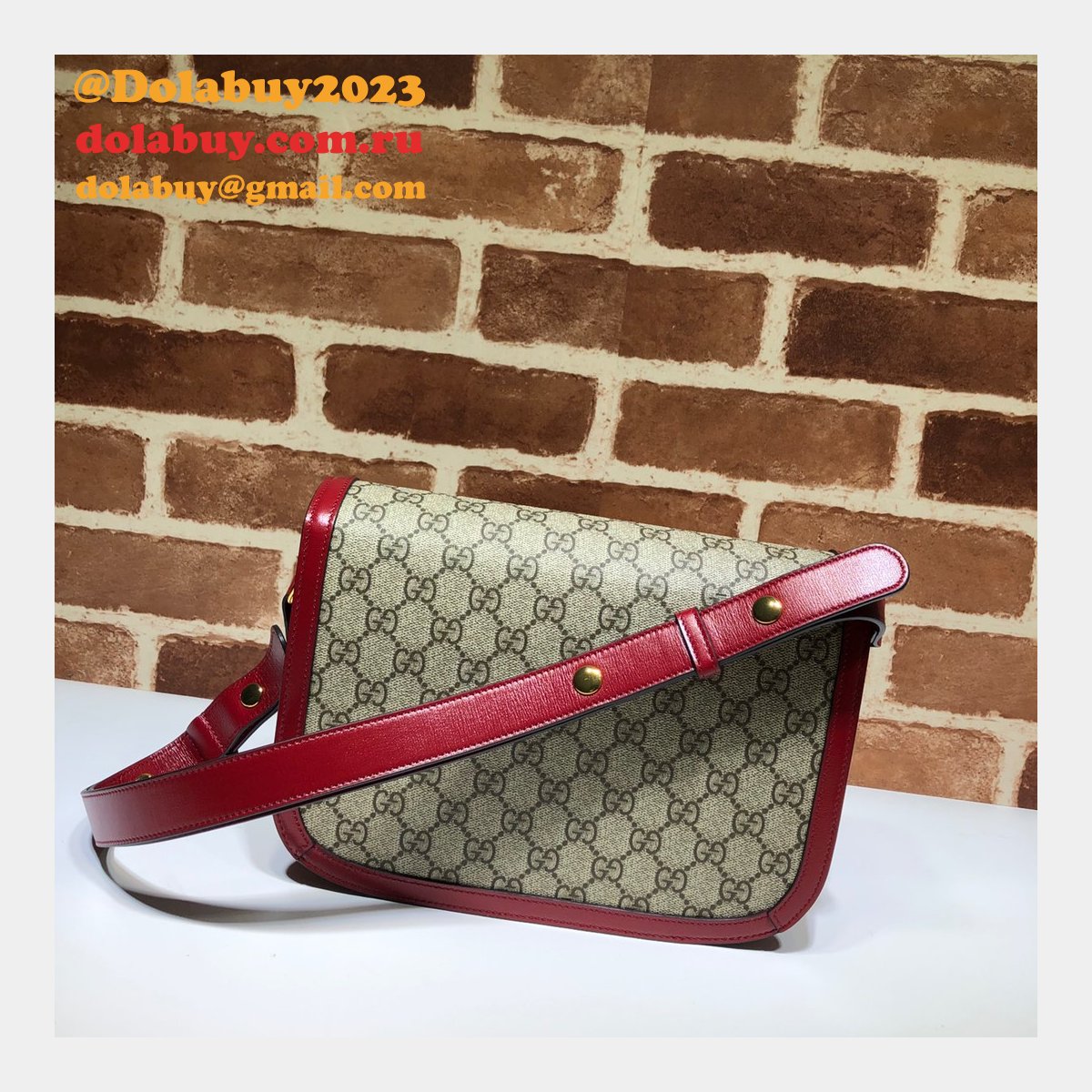 Gucci Replica GG Horsebit 1955 small shoulder 602204 red bag