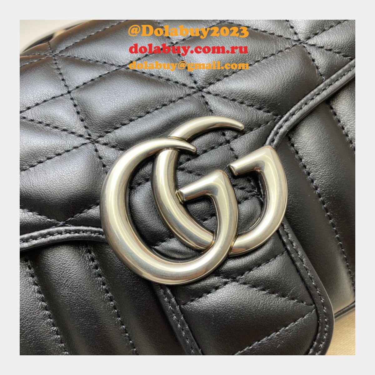 Designer Gucci Replicas GG Marmont matelassé shoulder bag in hibiscus black 443497 leather