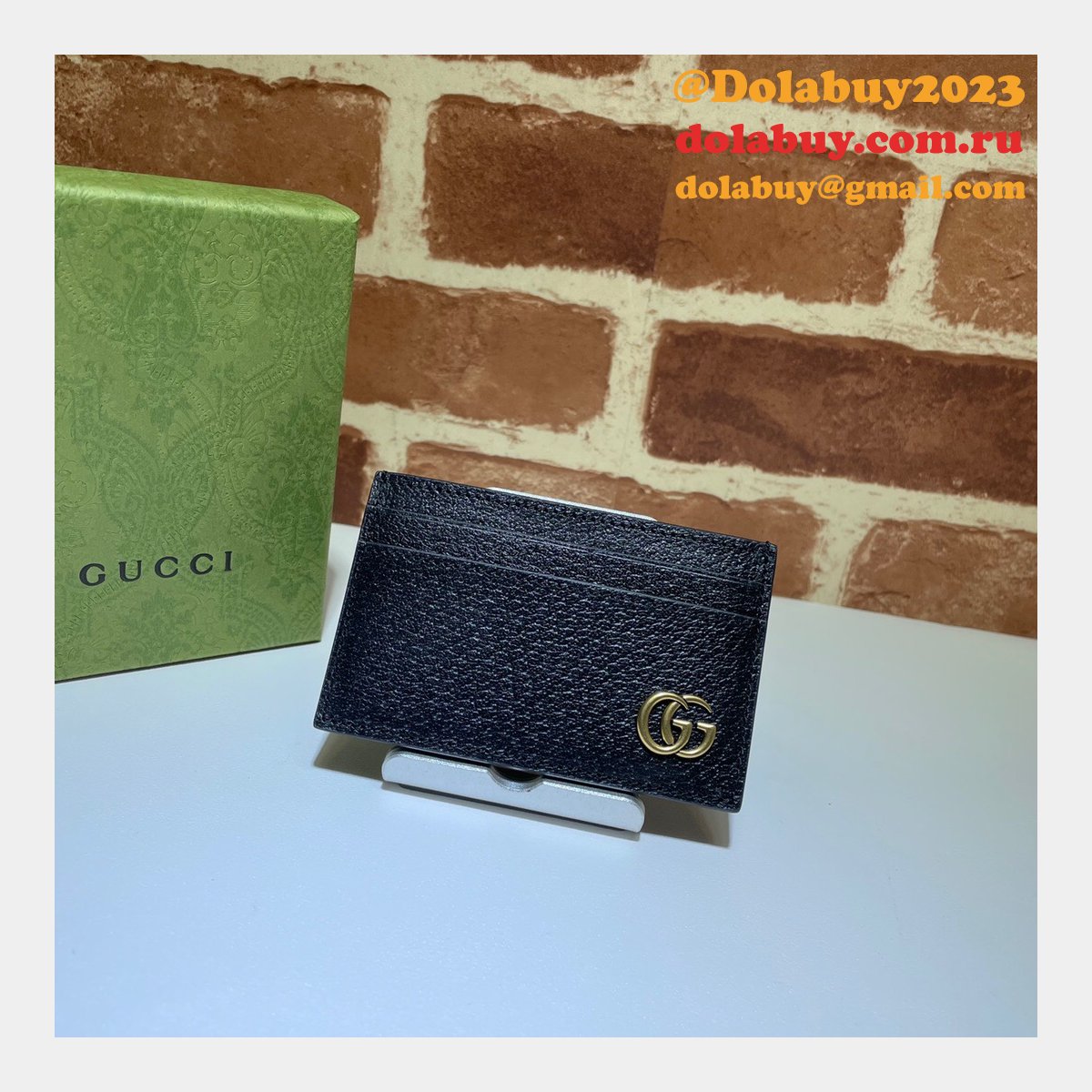 Gucci Best 657588 Replica GG Marmont card case in black leather