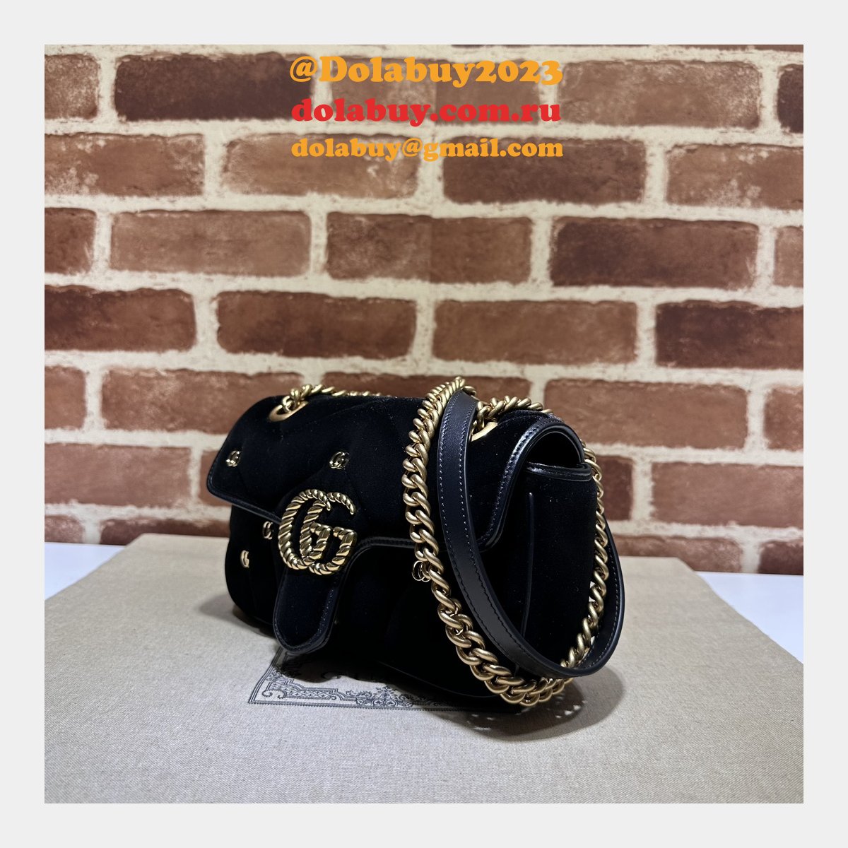 Affordable 446744 Black Marmont Top-Quality Fake Gucci Bags