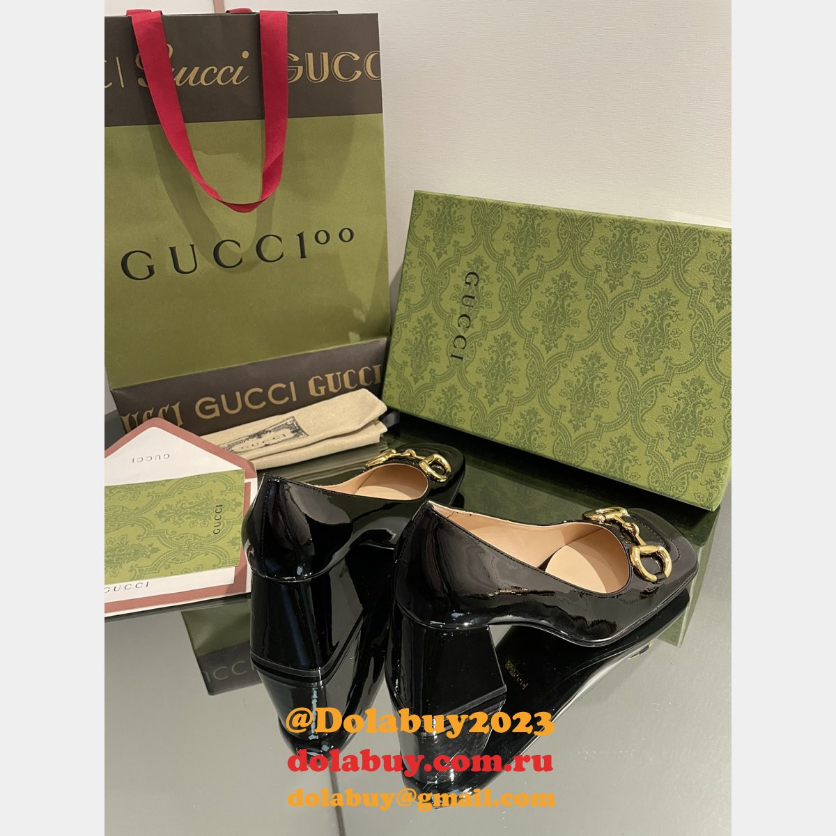 Pump Patent Heels Ballet Flat Horsebit Replica Gucci Shoes