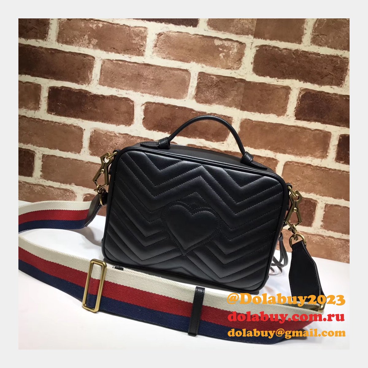 Top Quality Gucci Replica 498100 Leather GG Marmont Small Shoulder Bag