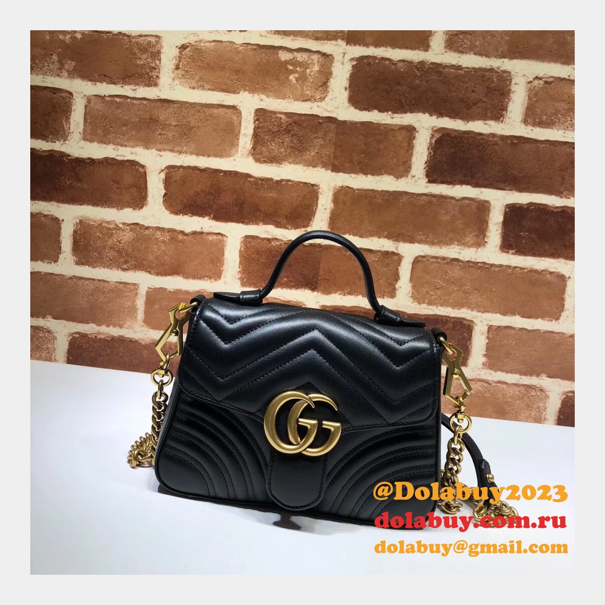 Cheap 547260 Gucci Chevron Leather GG Marmont Mini Top Handle