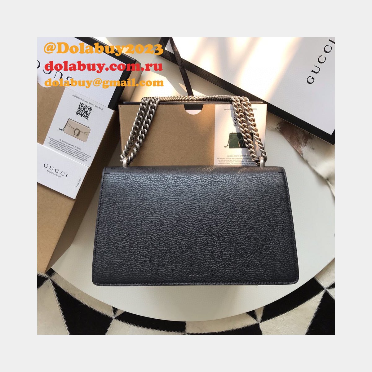 Wholesale Replica Gucci 400249 Dionysus GG Supreme Shoulder Black Bag