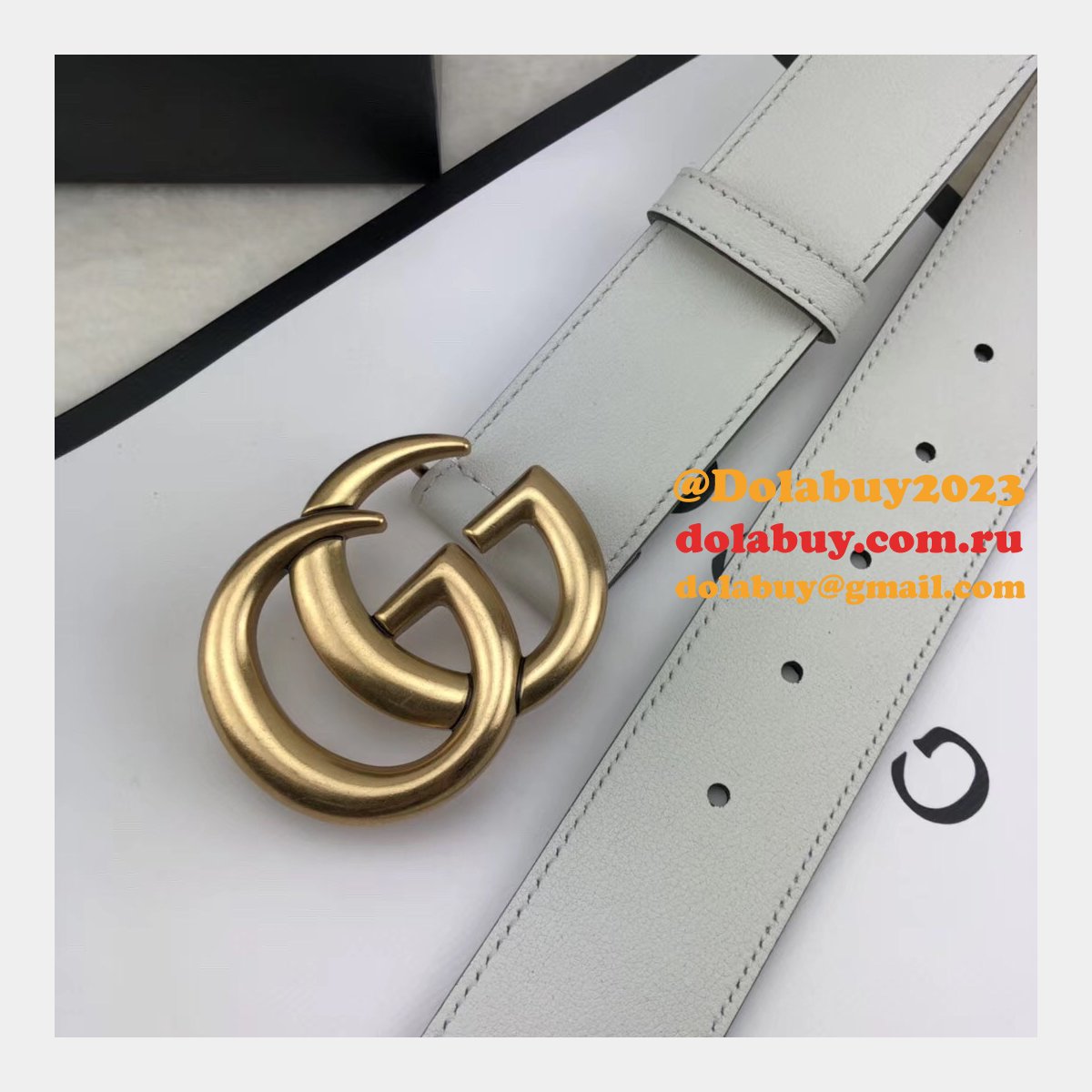 Best Gucci Replica Leather Belt With Double G White Buckle