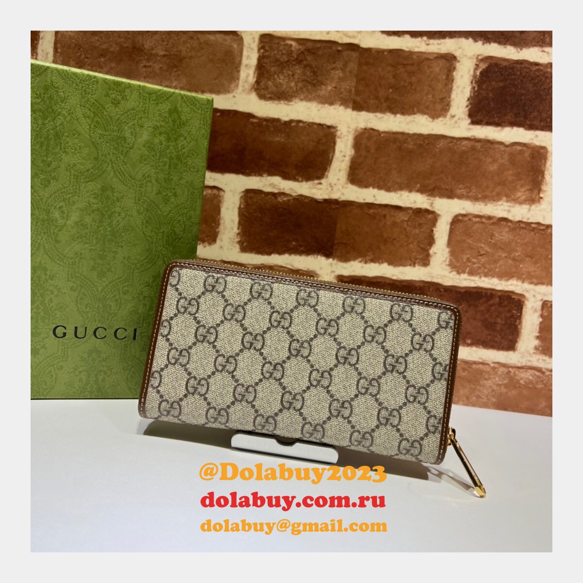 Replica Gucci GG Supreme Fake 673003 Zip around wallet with Interlocking G