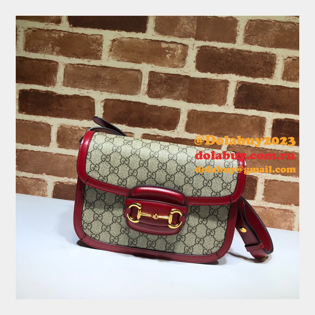 Gucci Replica GG Horsebit 1955 small shoulder 602204 red bag