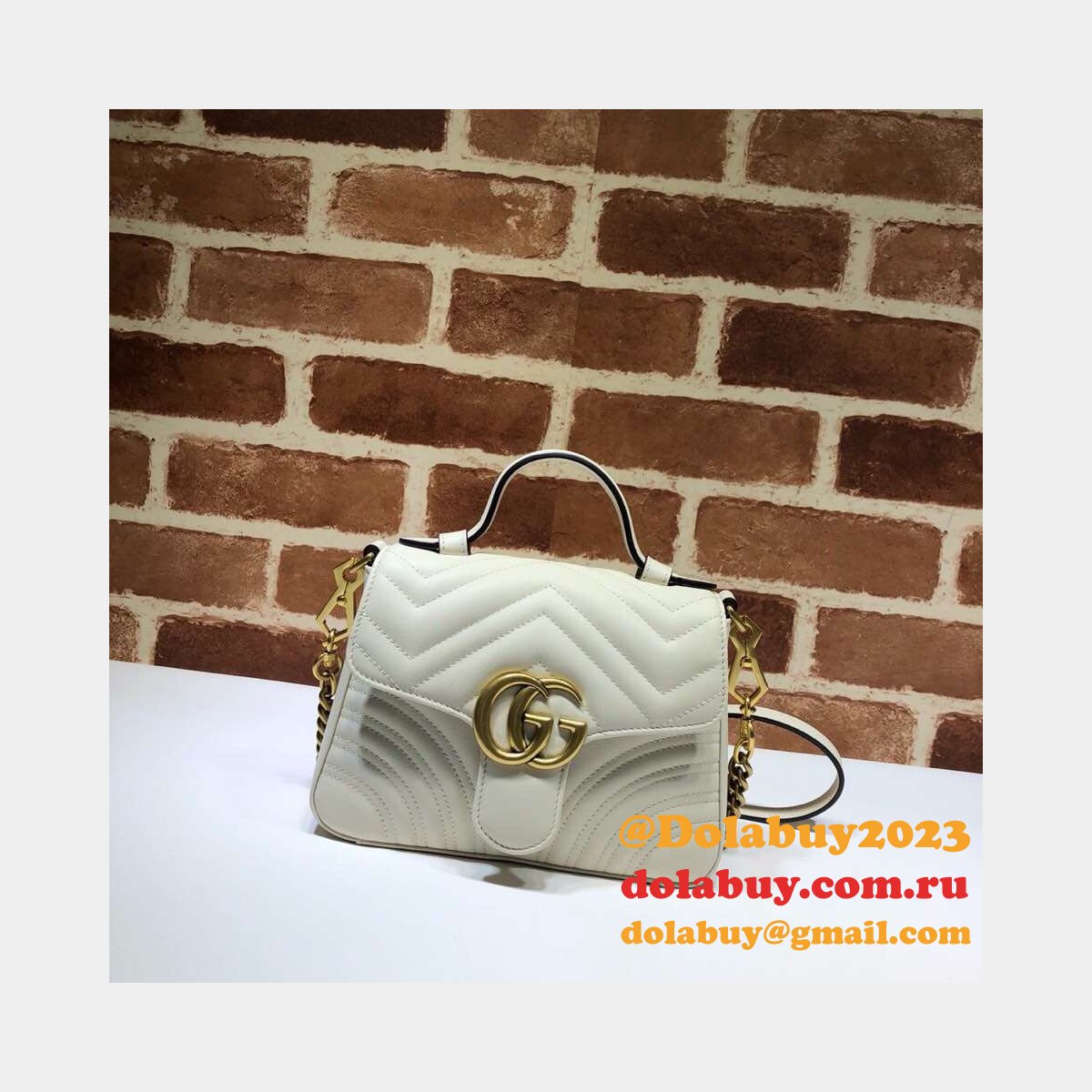 Cheap 547260 Gucci Chevron Leather GG Marmont Mini Top Handle