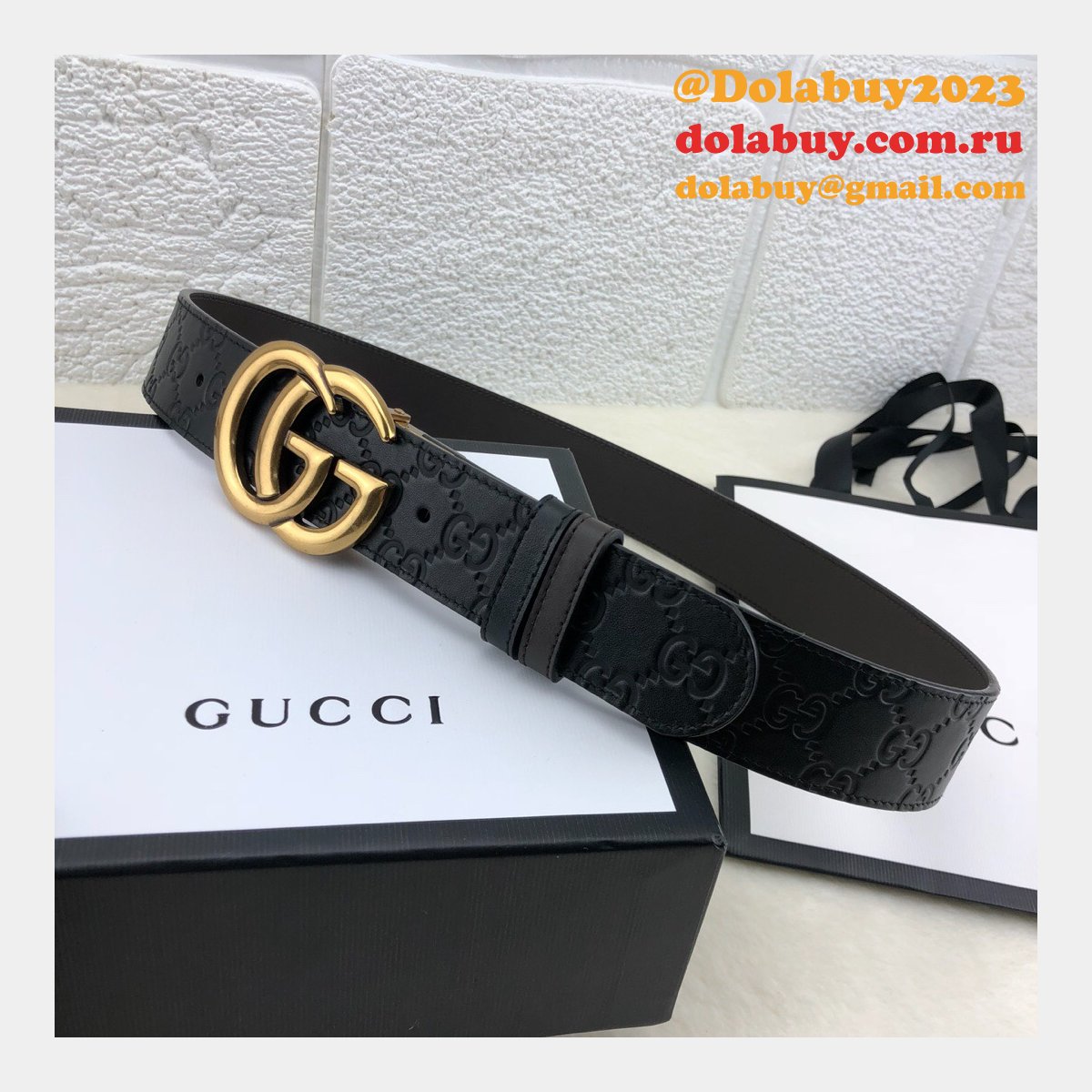 Gucci Belt With Double G Buckle 38mm-2 Black Fake