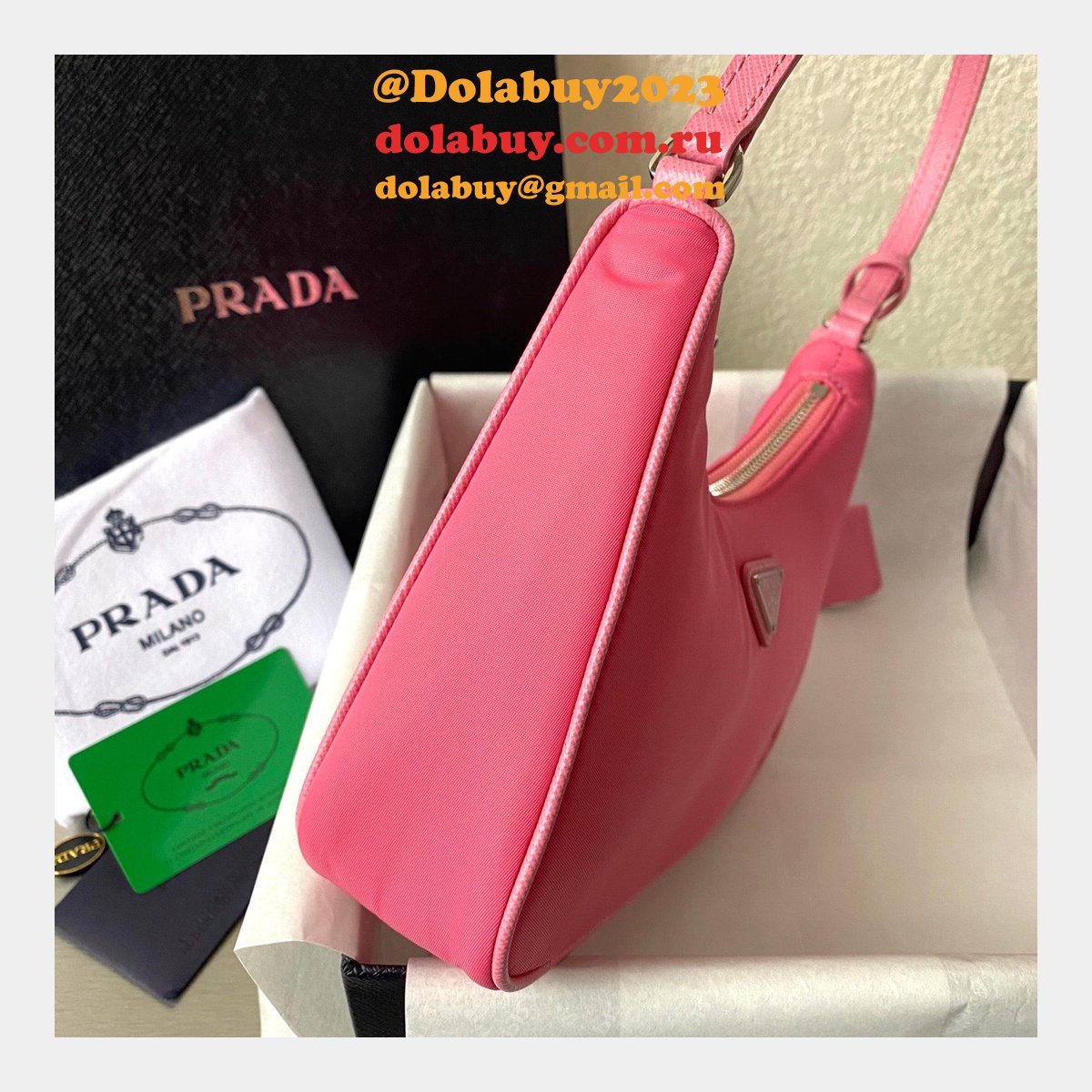 Prada Wholesale Zip Women''s Hobo Black/Rose Bags Leather Handle
