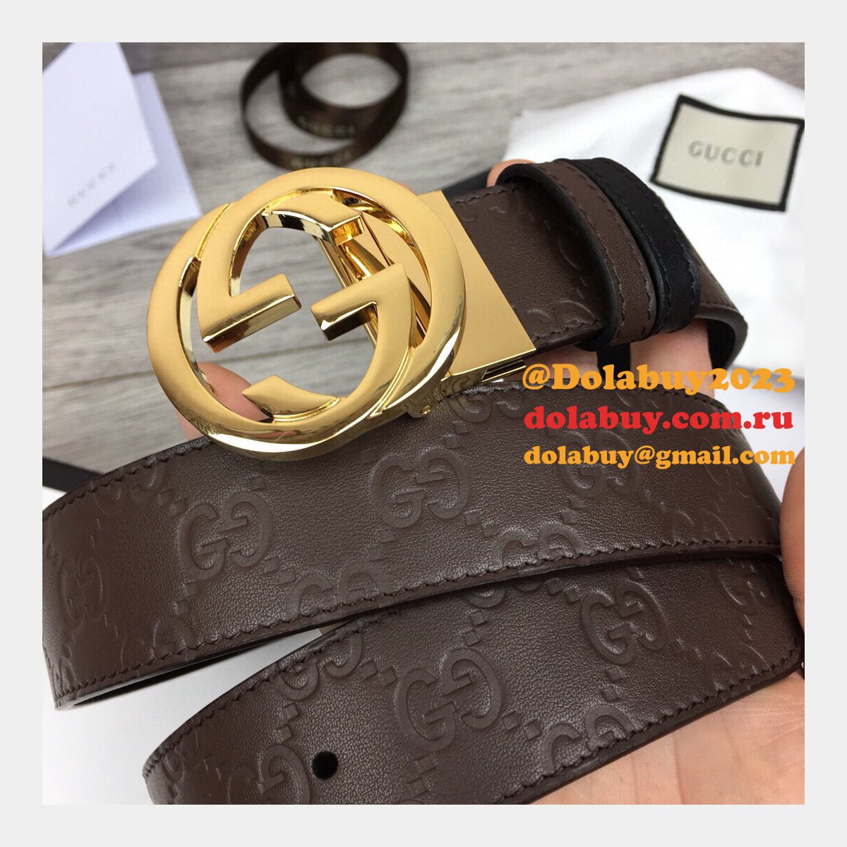 Fake Gucci 37MM Double G leather Replica belt