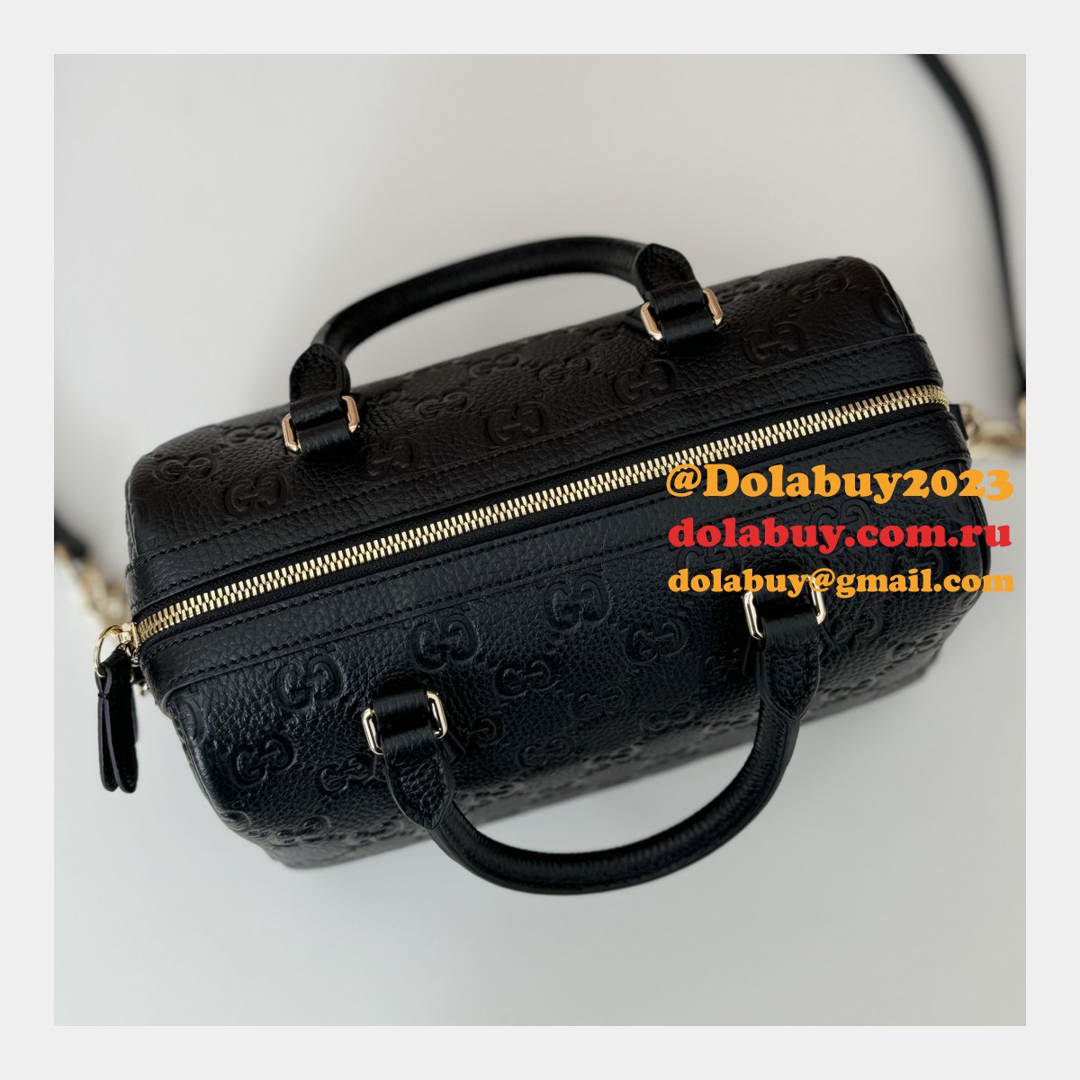 Gucci Luxury GG Emblem Boston Top Handle 815255 Black Knockoff Bag