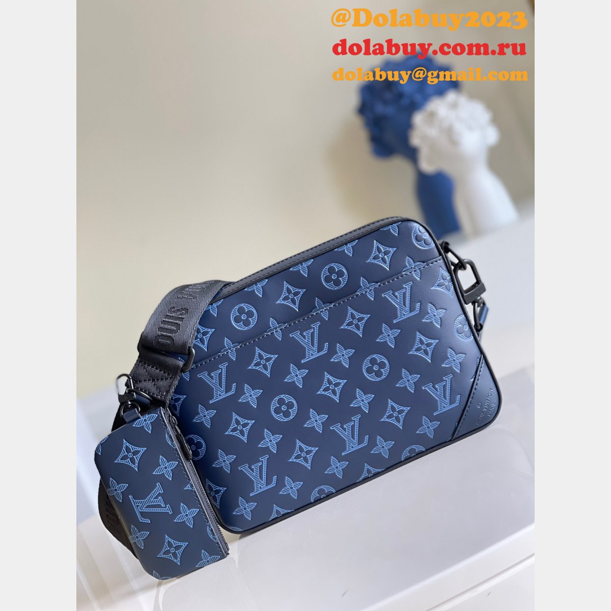 Louis Vuitton China Replica M45730 Duo Messenger Monogram Shadow Blue Bags