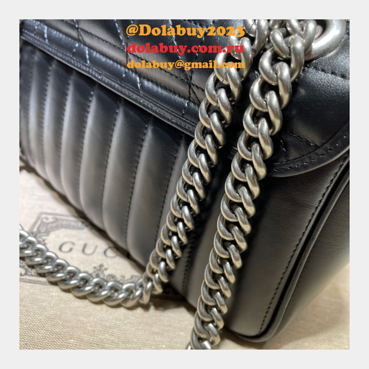 Designer Gucci Replicas GG Marmont matelassé shoulder bag in hibiscus black 443497 leather