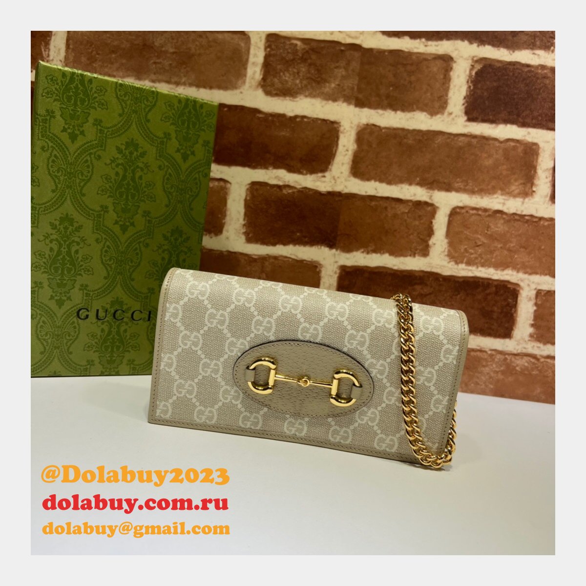 Gucci Replica 621892 Horsebit 1955 wallet with chain Top Quality GG Supreme