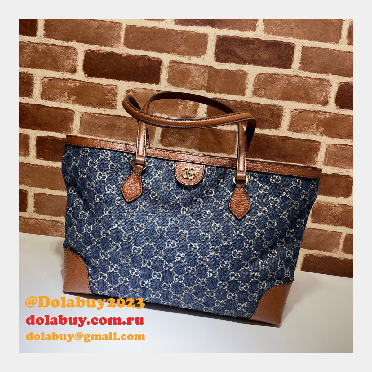 Dark blue Knockoff Gucci Ophidia GG medium tote 631685 Bag