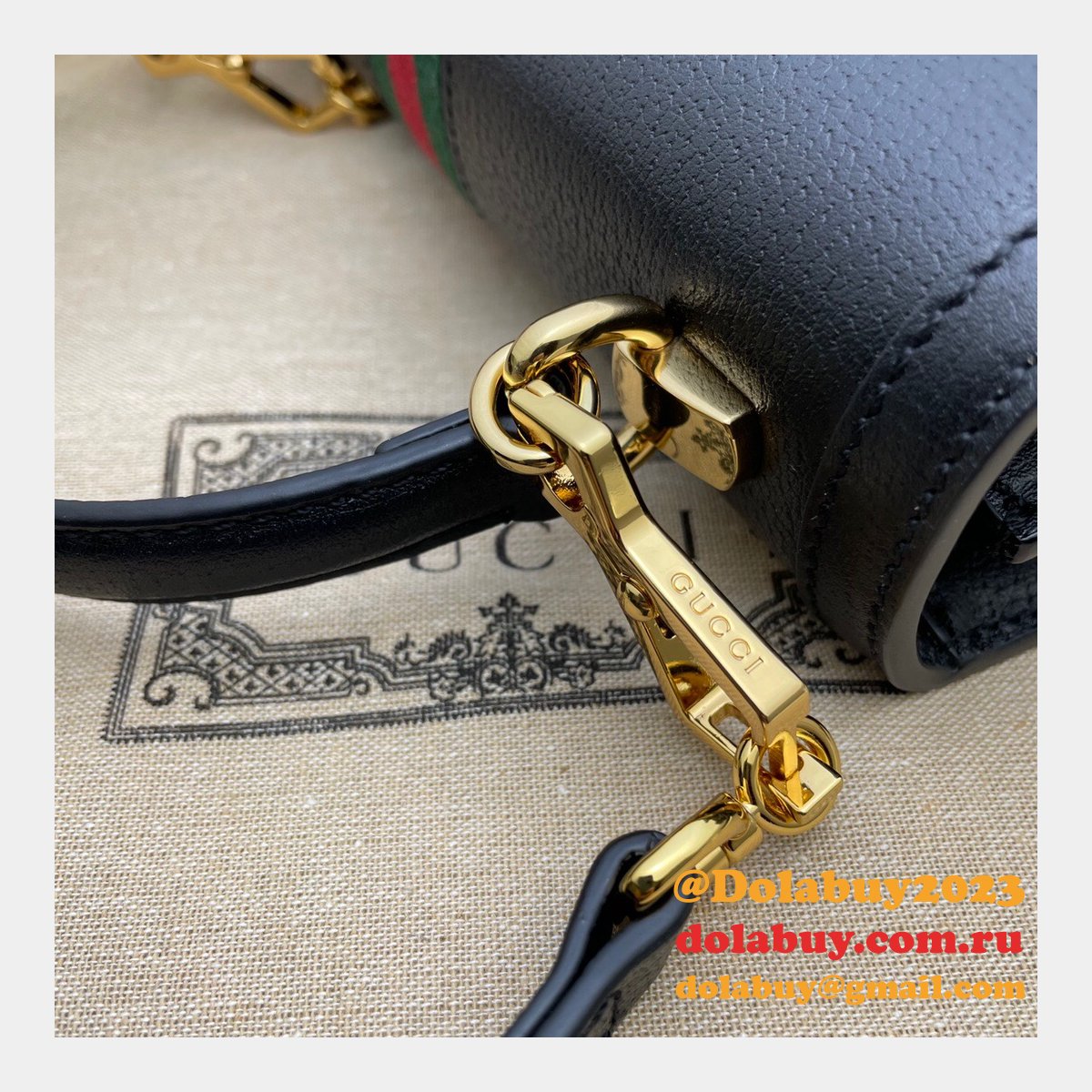 Gucci Black/Cream Ophidia small top handle Replica bag