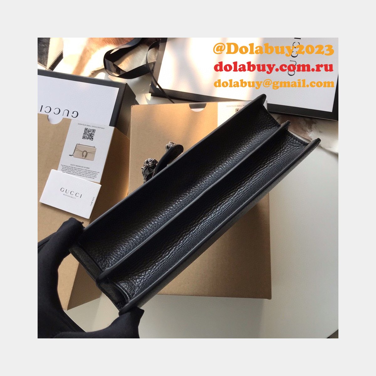 Wholesale Replica Gucci 400249 Dionysus GG Supreme Shoulder Black Bag