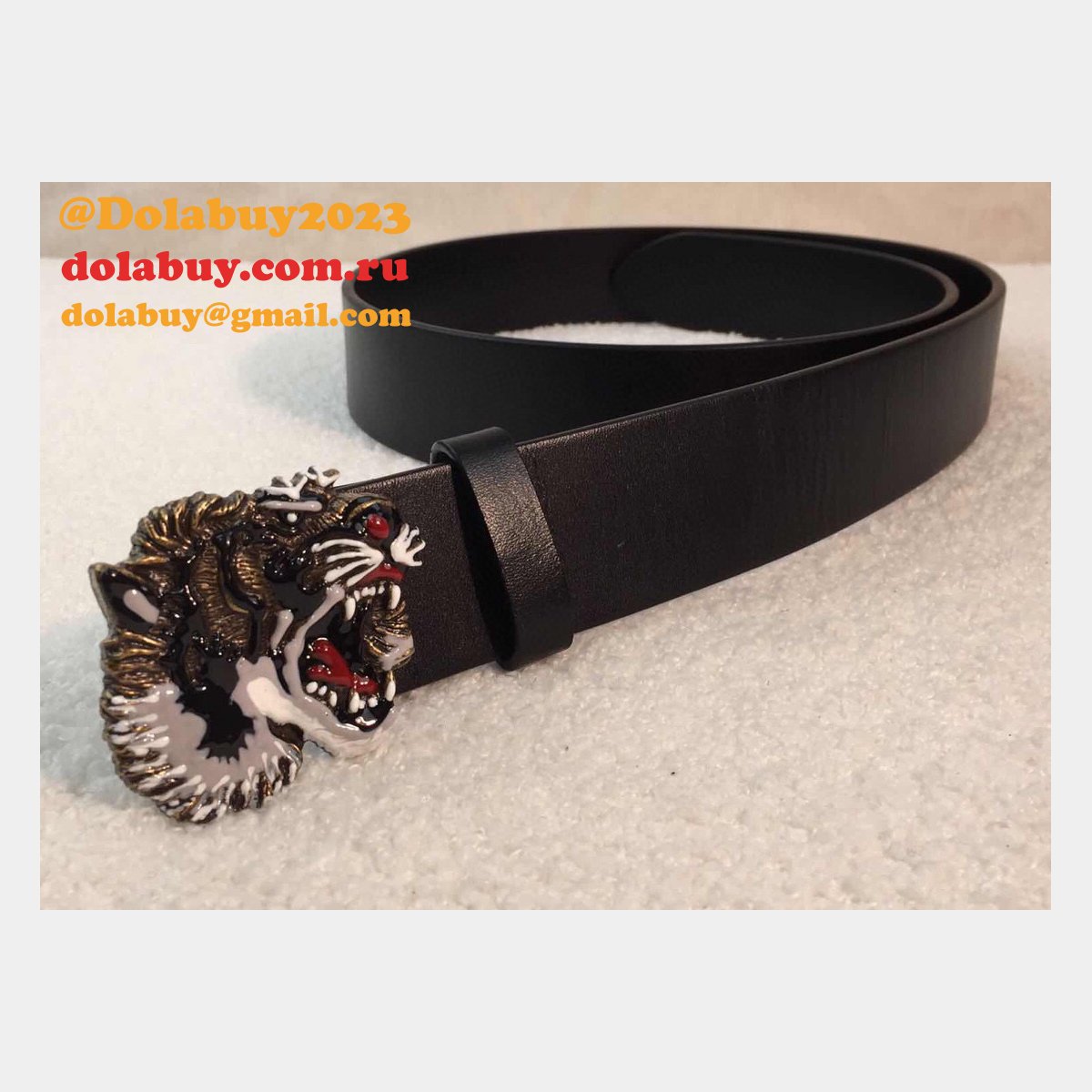 Gucci Replica Leather belt with tiger buckle black