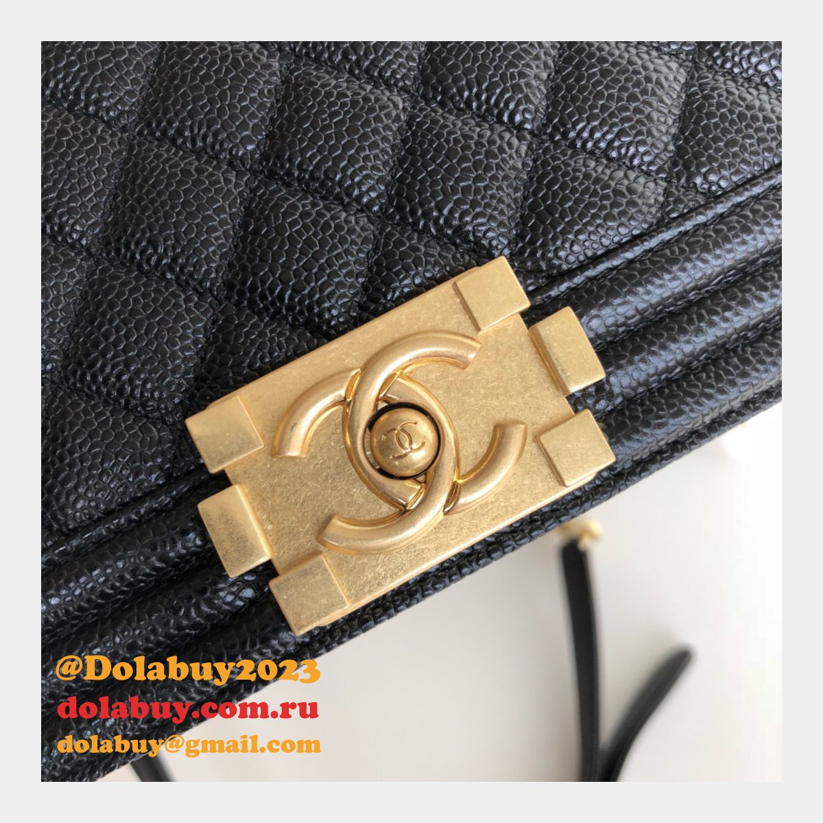 AAA+ CC Le Boy  Luxury Replica Black Bags Caviar 25cm