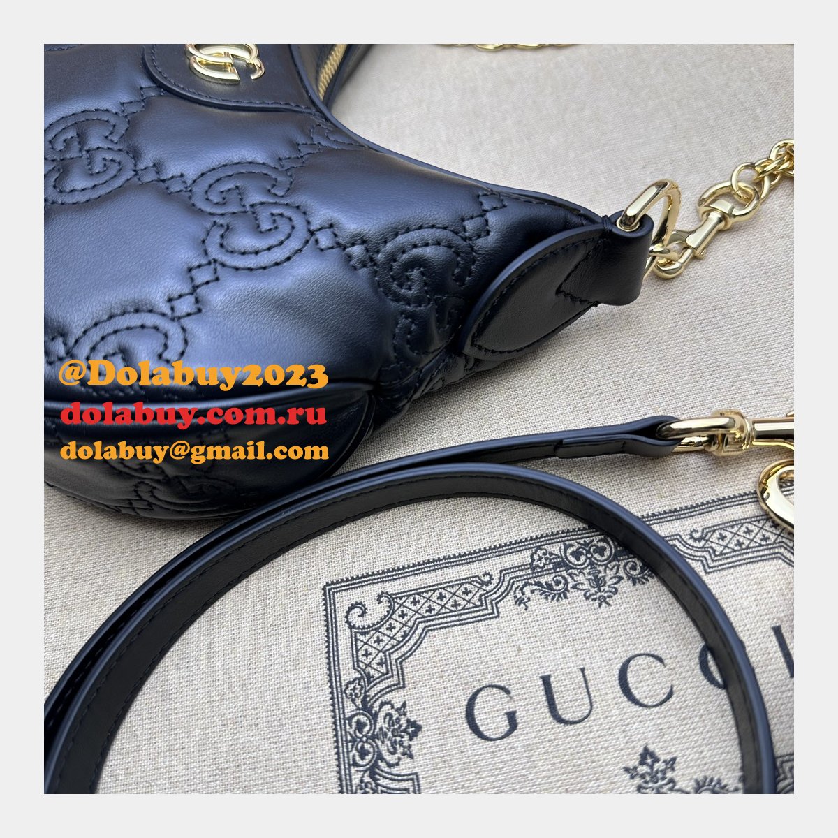 Gucci 1:1 Mirror 739736 GG Matelassé Designer Black/Pink Bag