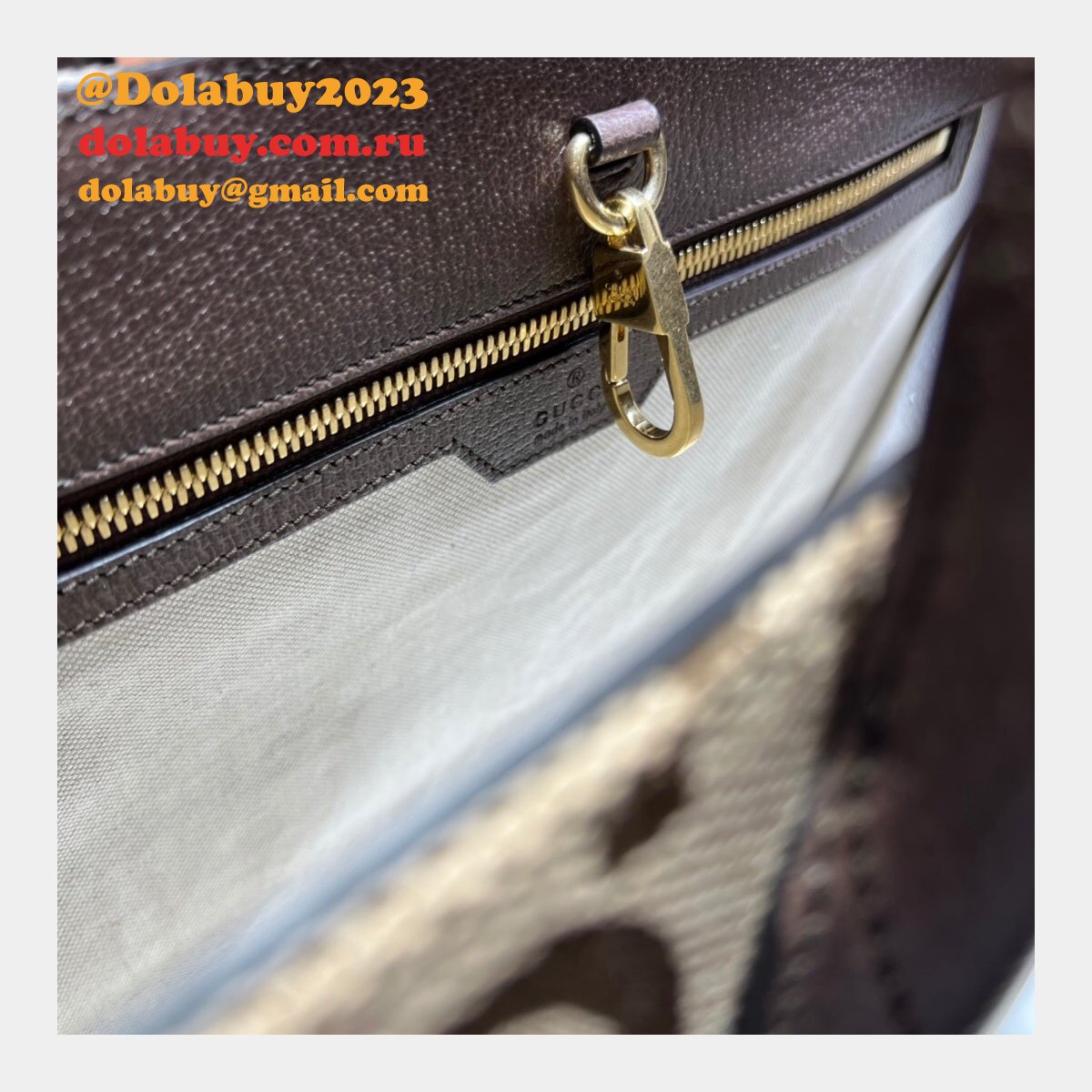 Tote Gucci Replica bag with jumbo GG 678839 camel and ebony GG Canvas