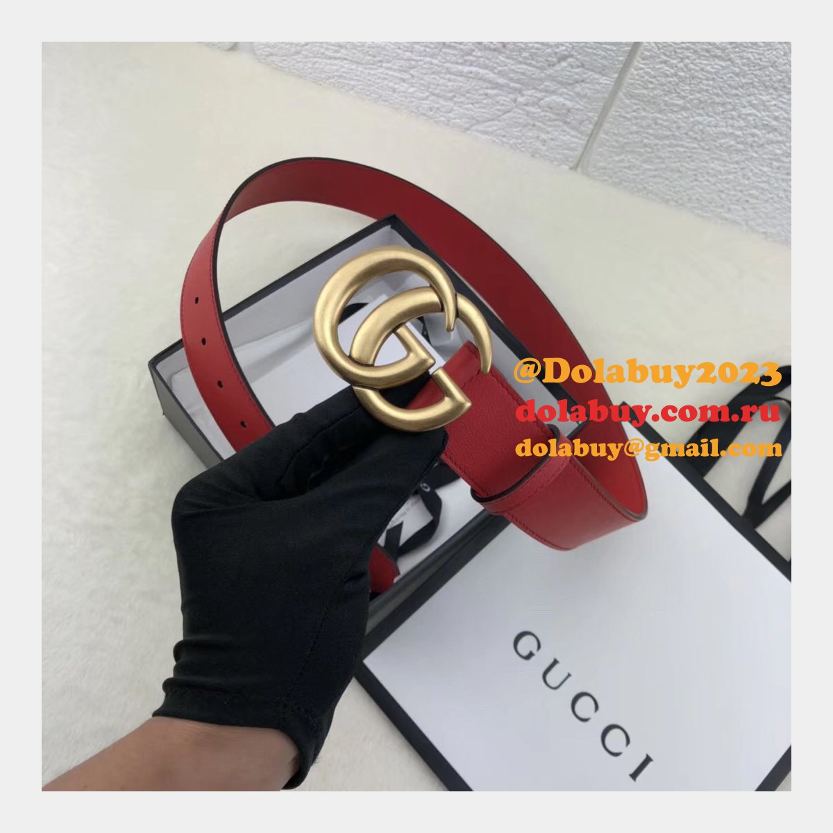 AAA+ Gucci Replica Leather Belt With Double G Red Buckle