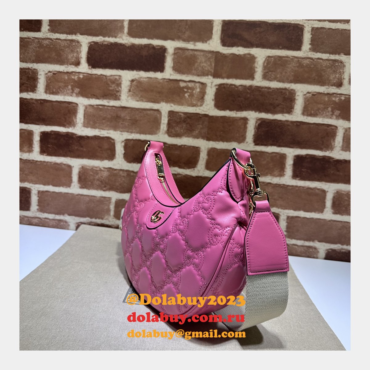 Gucci Replica 739709 GG Matelassé Duplicate Shoulder Pink Bag
