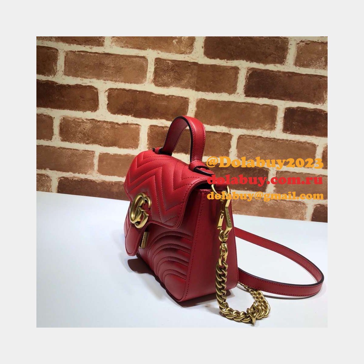 Cheap 547260 Gucci Chevron Leather GG Marmont Mini Top Handle