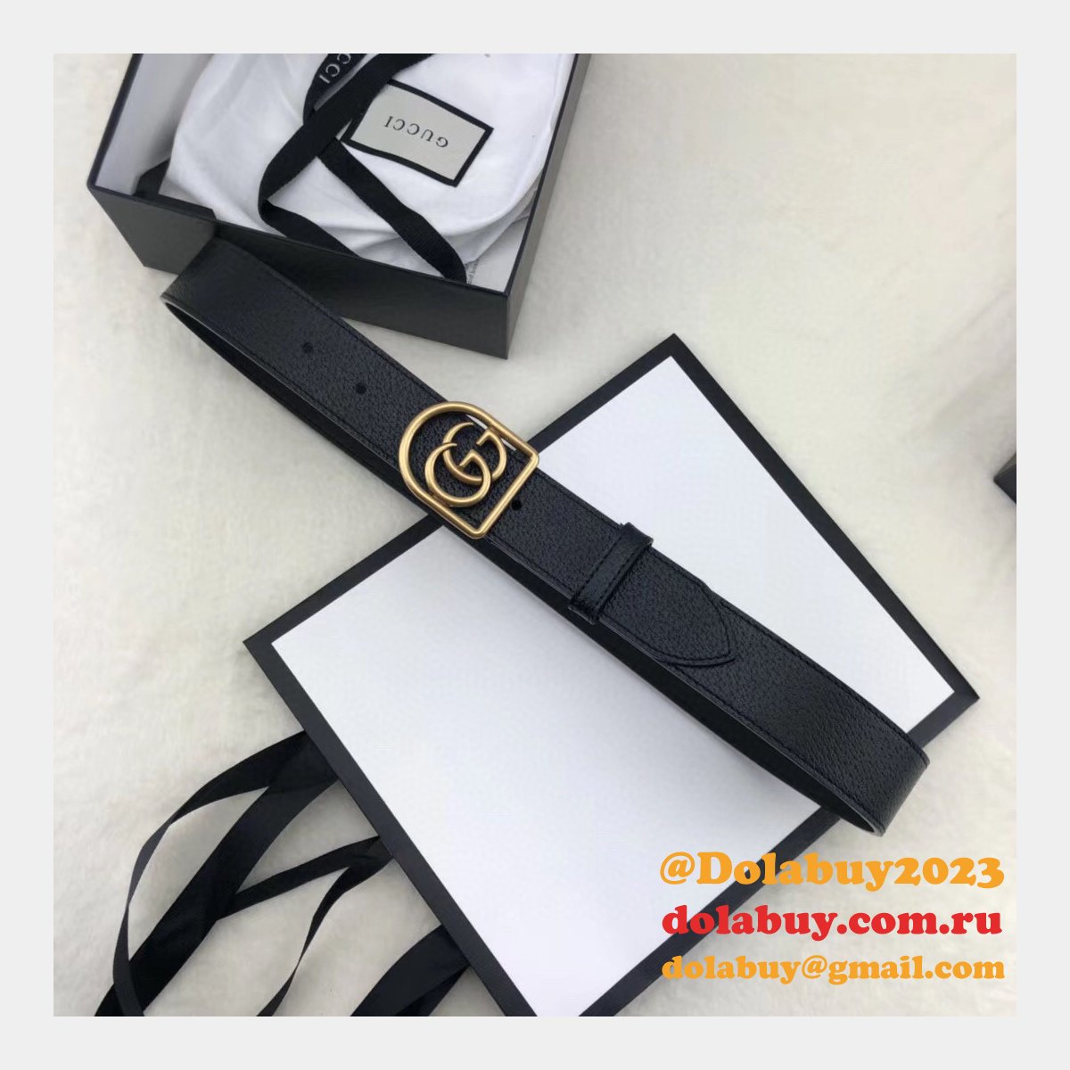 Top Quality Gucci Double G leather Replica belt black