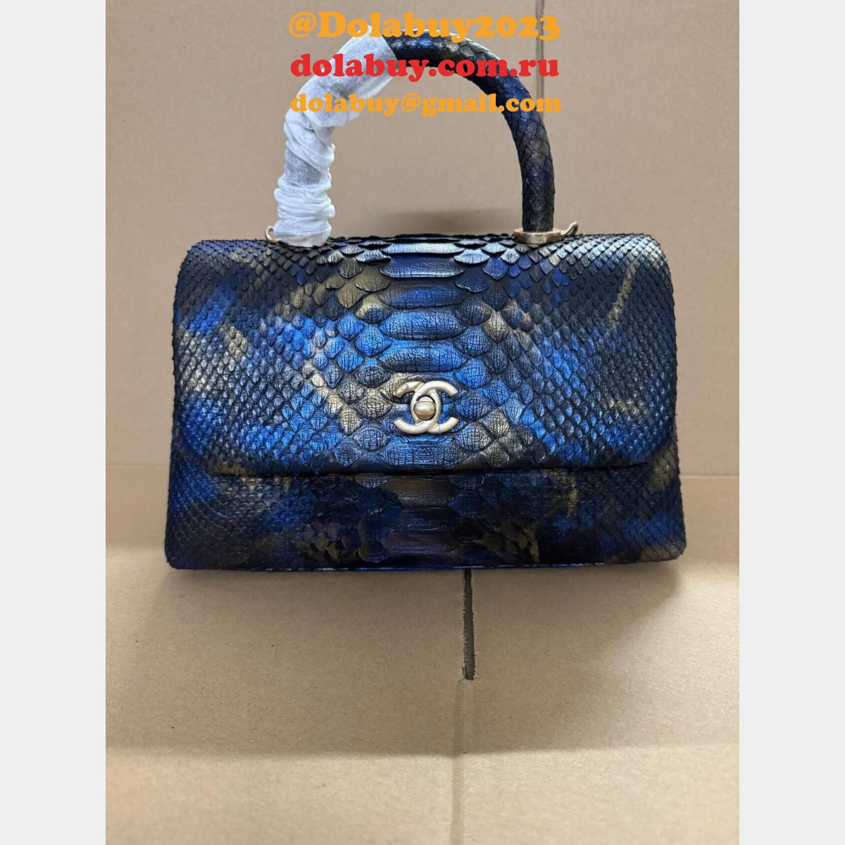 7 Star Luxury CC HANDLE SNAKE SKIN HANDBAG 25CM