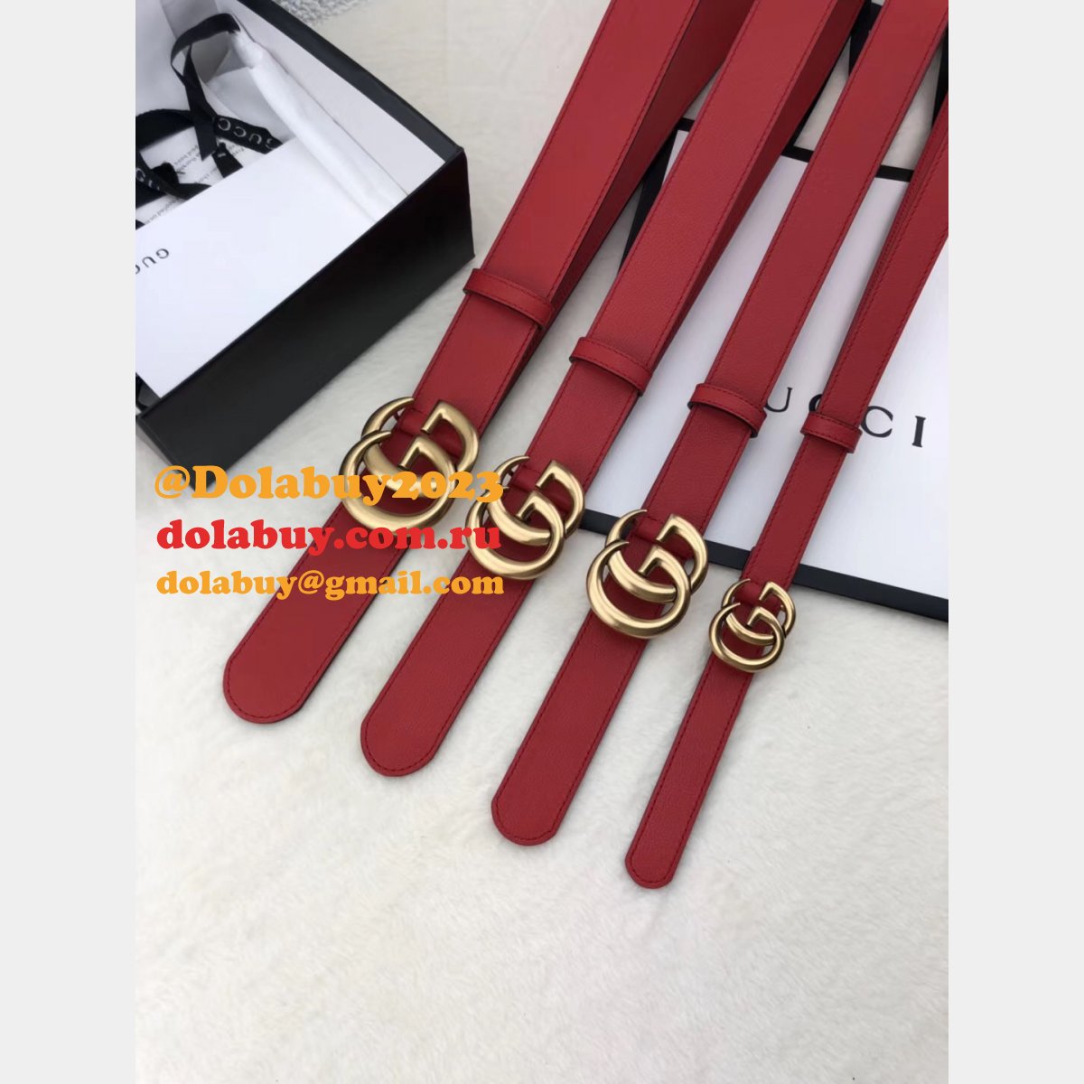 AAA+ Gucci Replica Leather Belt With Double G Red Buckle