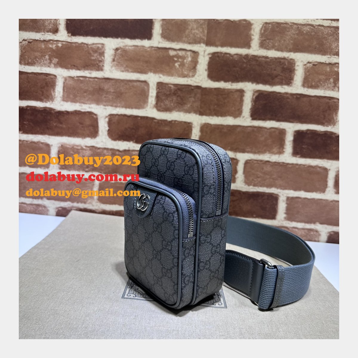 Ophidia GG 752565 Grey and Black Supreme Fake Gucci Bag