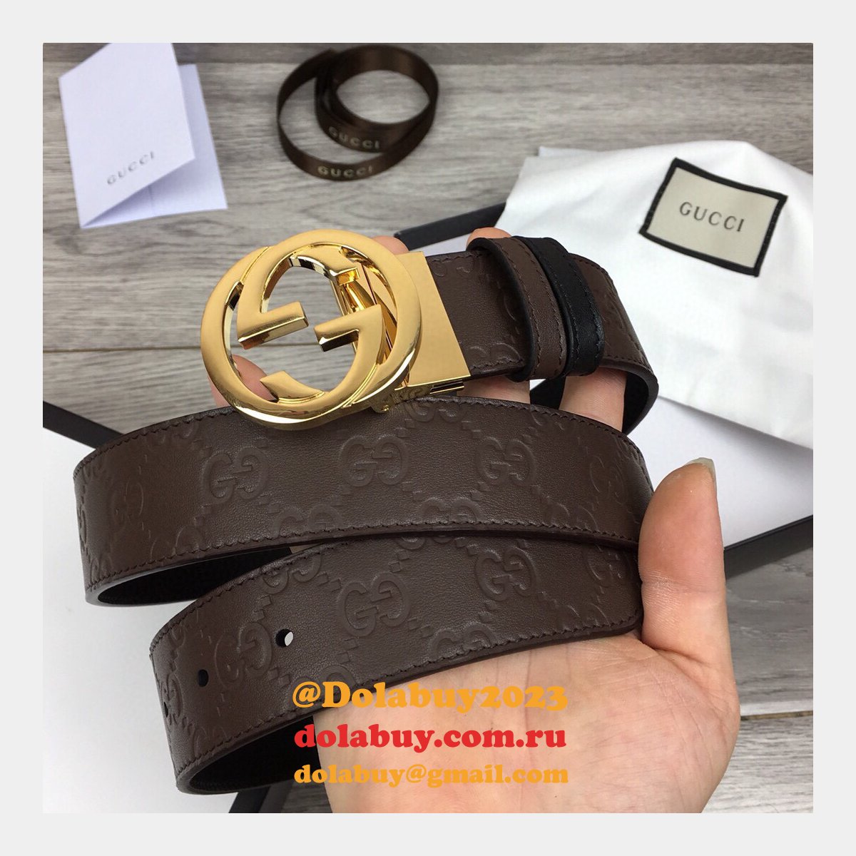 Fake Gucci 37MM Double G leather Replica belt