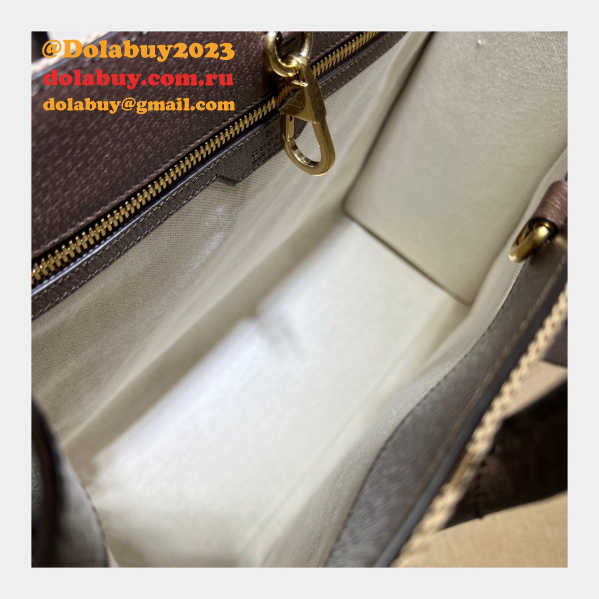 Tote Gucci Replica bag with jumbo GG 678839 camel and ebony GG Canvas