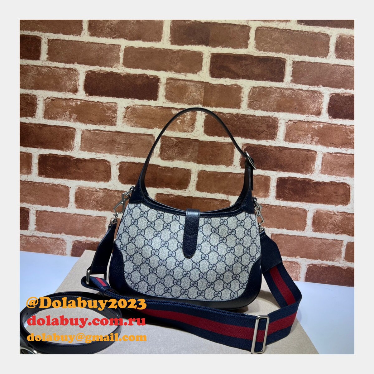 Gucci Wholesale Jackie 1961 small shoulder bag ‎678843 Beige and blue