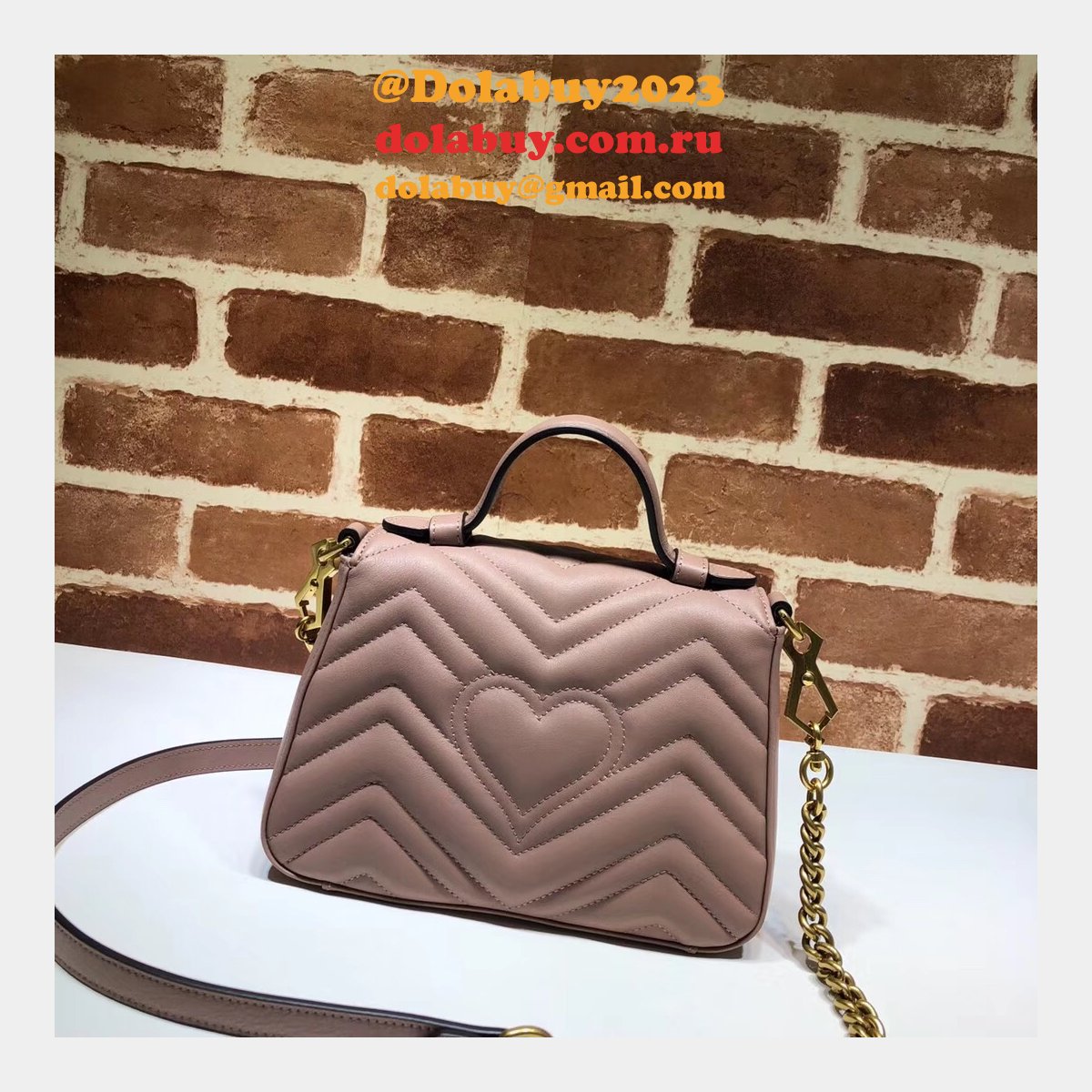 Cheap 547260 Gucci Chevron Leather GG Marmont Mini Top Handle