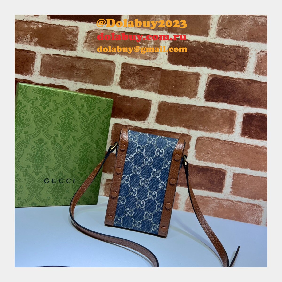 Top Quality Gucci Horsebit 1955 mini Blue and Ivory 625615 GG Replcias bag