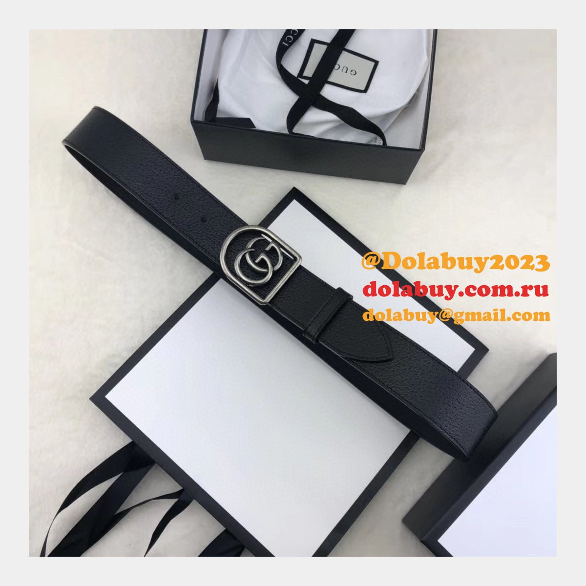 Top Quality Gucci Double G leather Replica belt black