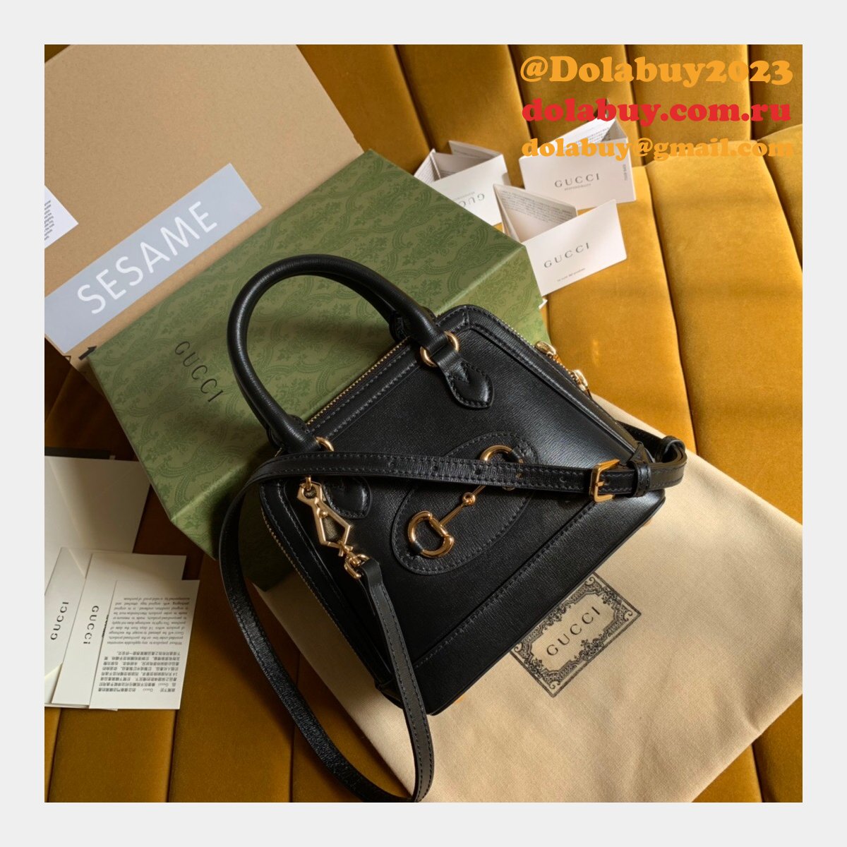 Gucci Top Quality Horsebit 1955 mini top handle 640716 black bag
