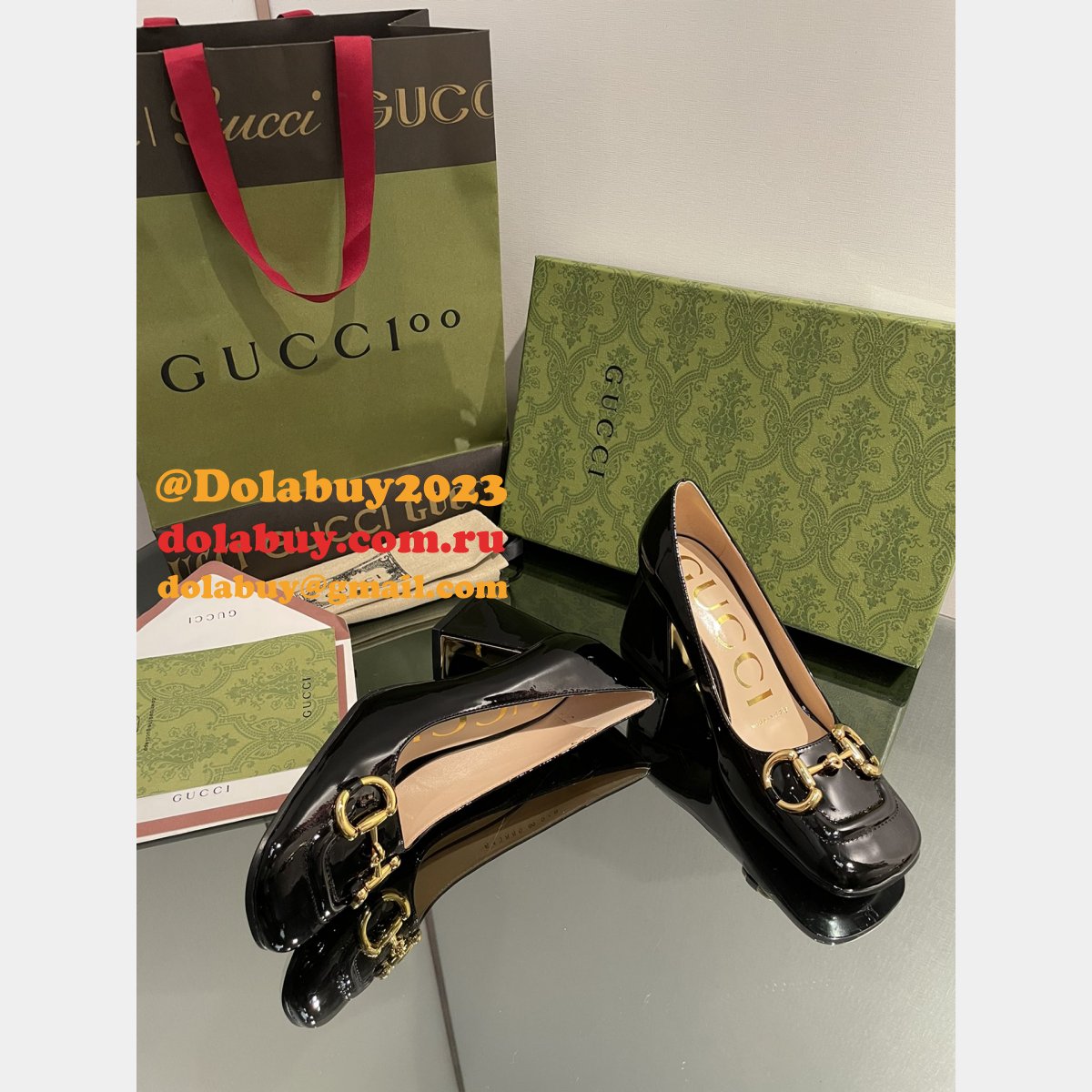 Pump Patent Heels Ballet Flat Horsebit Replica Gucci Shoes