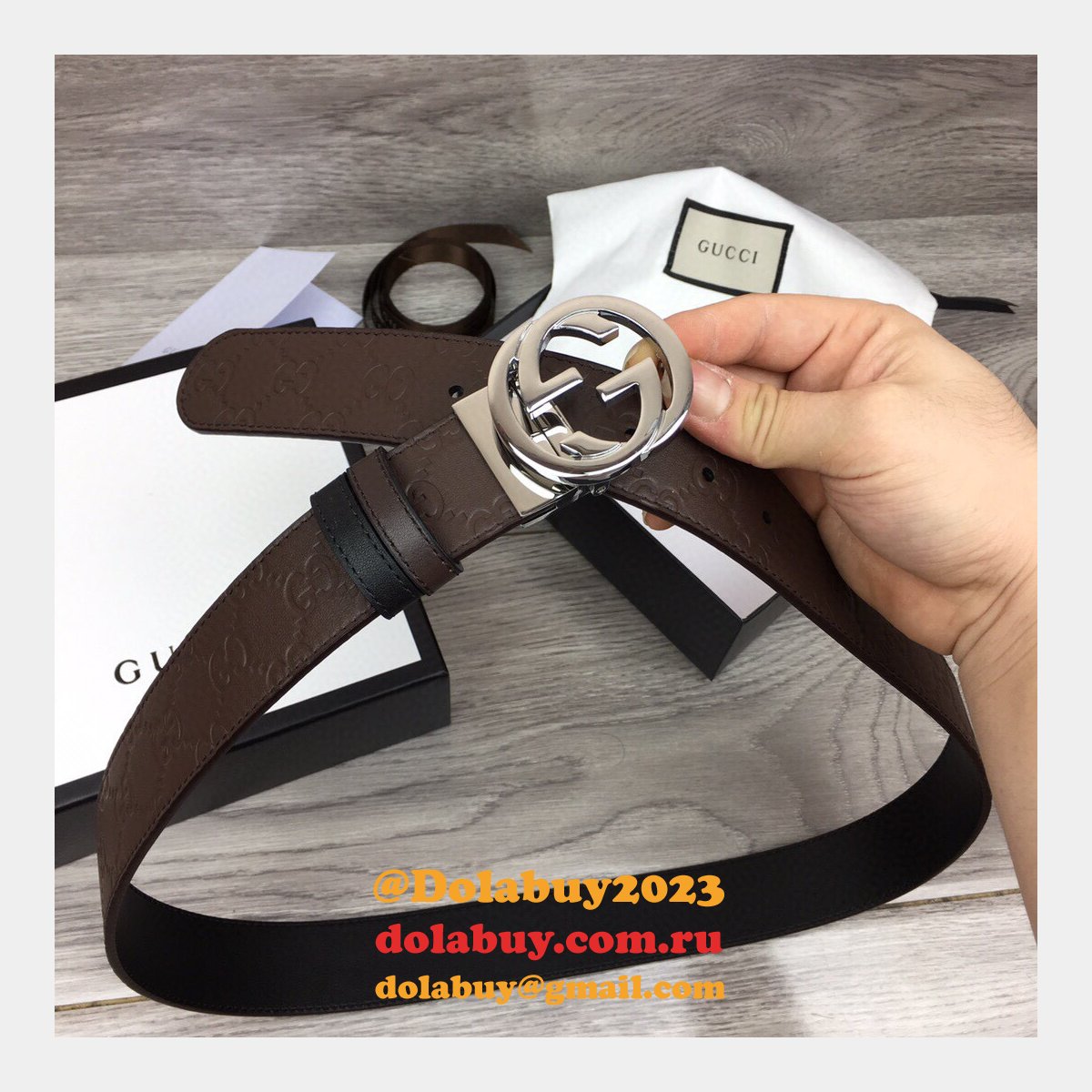 Fake Gucci 37MM Double G leather Replica belt
