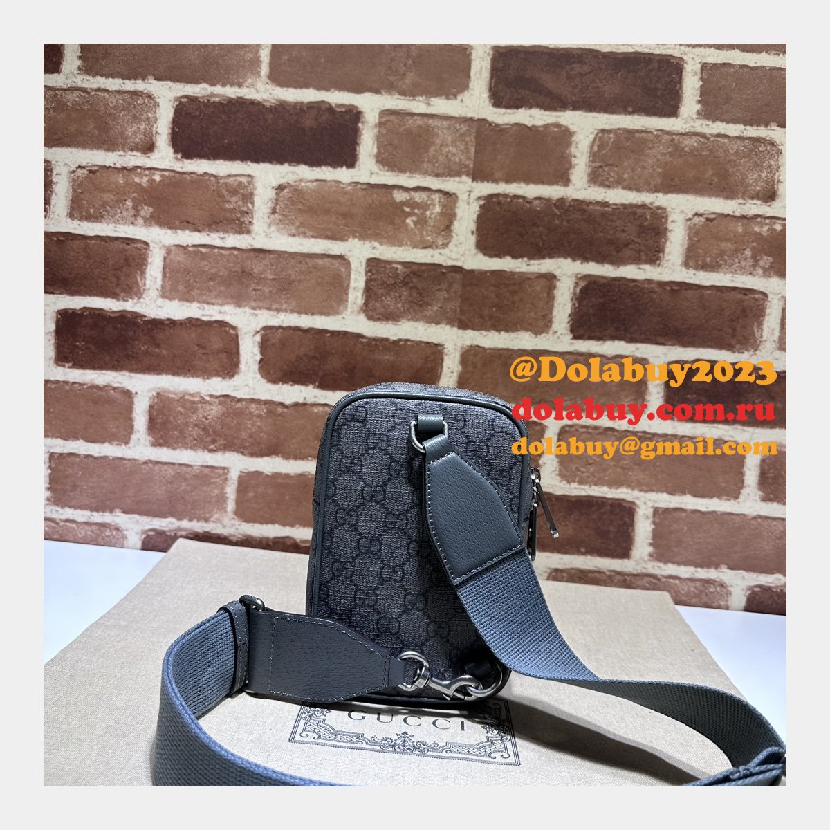 Ophidia GG 752565 Grey and Black Supreme Fake Gucci Bag