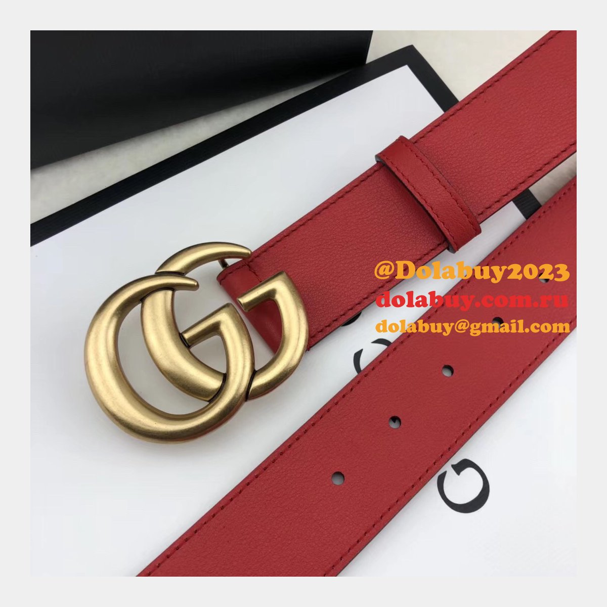 AAA+ Gucci Replica Leather Belt With Double G Red Buckle